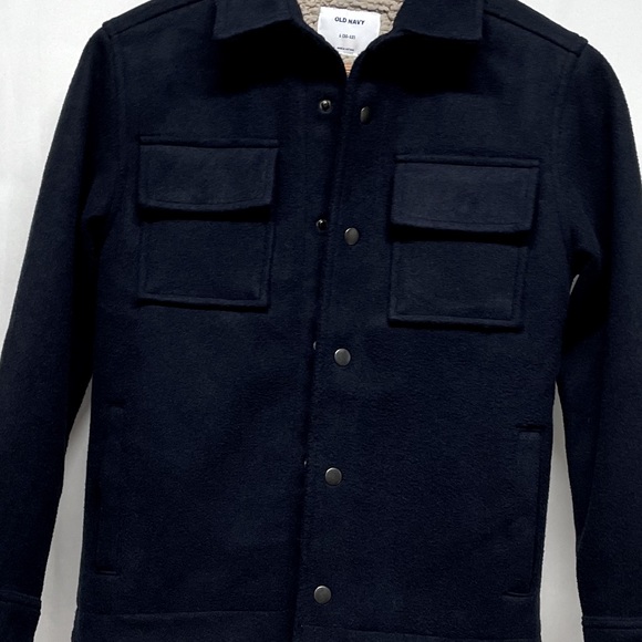 Old Navy Snap Wool Peacoat Shirt Jacket Navy Blue Sz L(10-12) - Picture 3 of 11